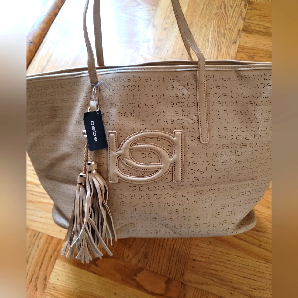 Bebe Large Tote Bag With Monogram. Color Taupe. New With Tags
